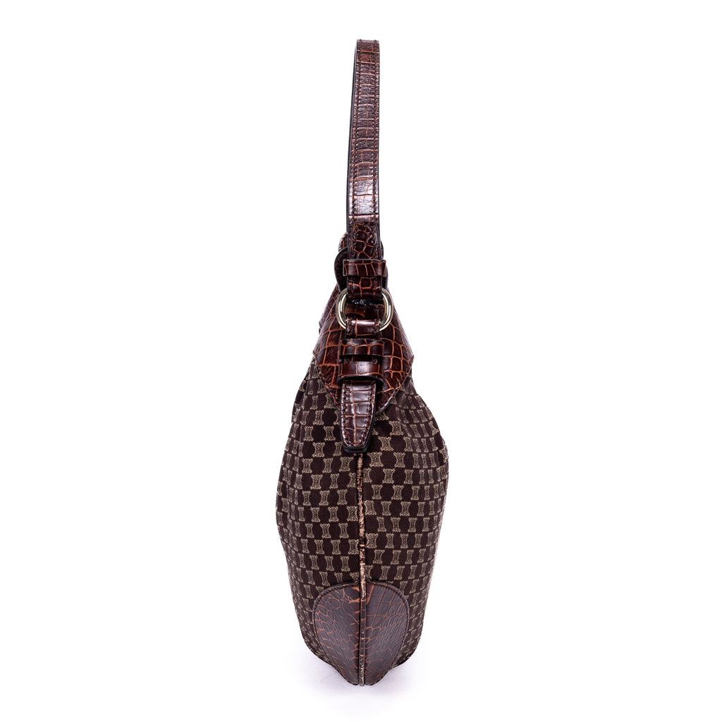 Shoulder Bag Vintage Blason Hobo Brown Macadam Canvas with Crocodile Leather Trim