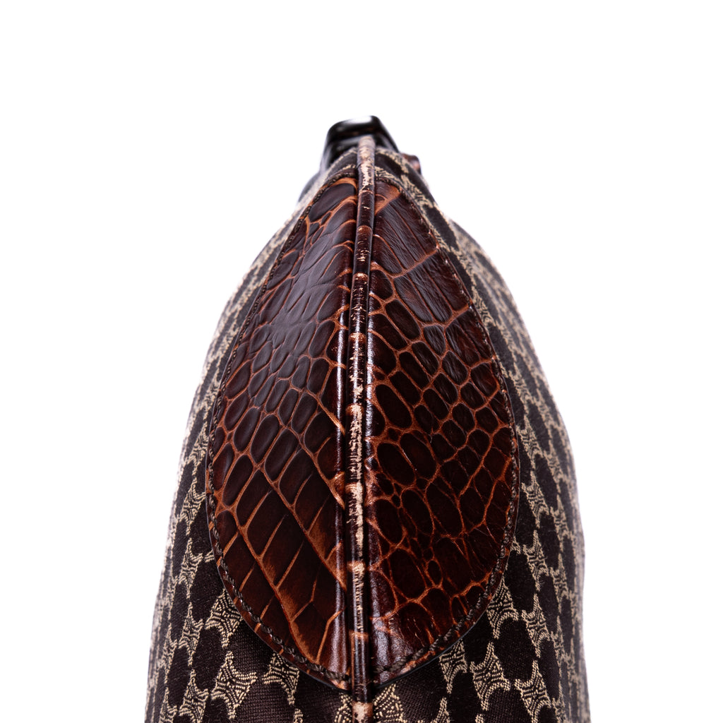 Shoulder Bag Vintage Blason Hobo Brown Macadam Canvas with Crocodile Leather Trim