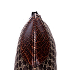 Shoulder Bag Vintage Blason Hobo Brown Macadam Canvas with Crocodile Leather Trim