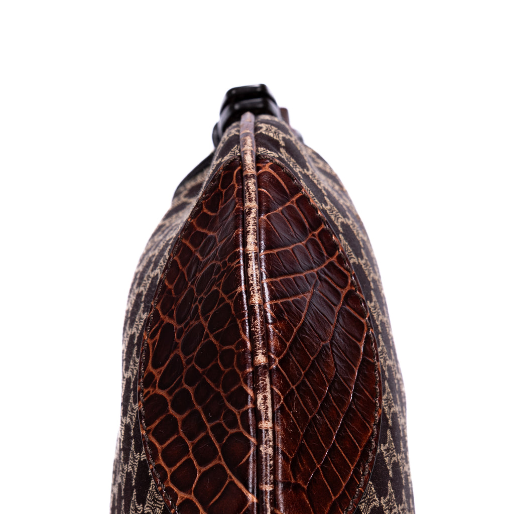 Shoulder Bag Vintage Blason Hobo Brown Macadam Canvas with Crocodile Leather Trim