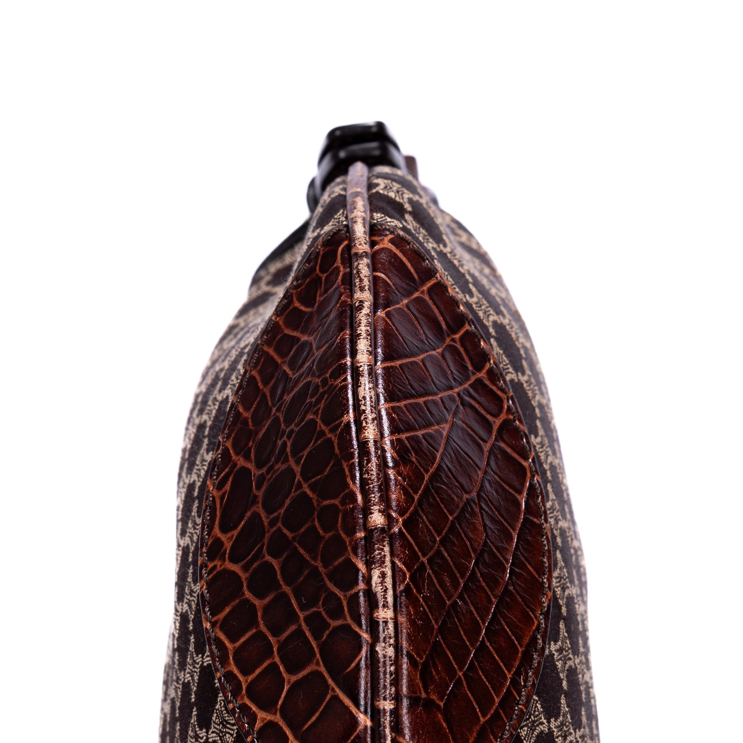 Shoulder Bag Vintage Blason Hobo Brown Macadam Canvas with Crocodile Leather Trim