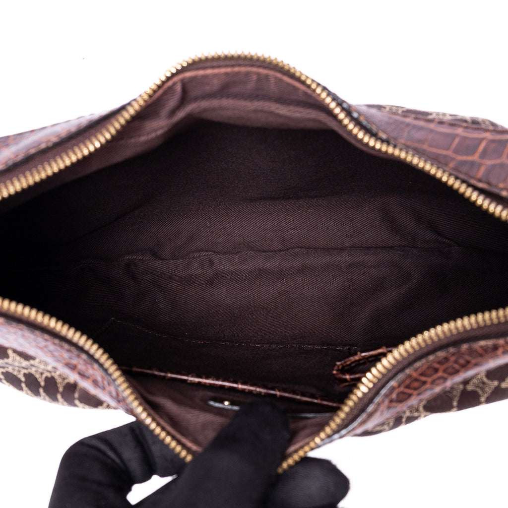 Shoulder Bag Vintage Blason Hobo Brown Macadam Canvas with Crocodile Leather Trim