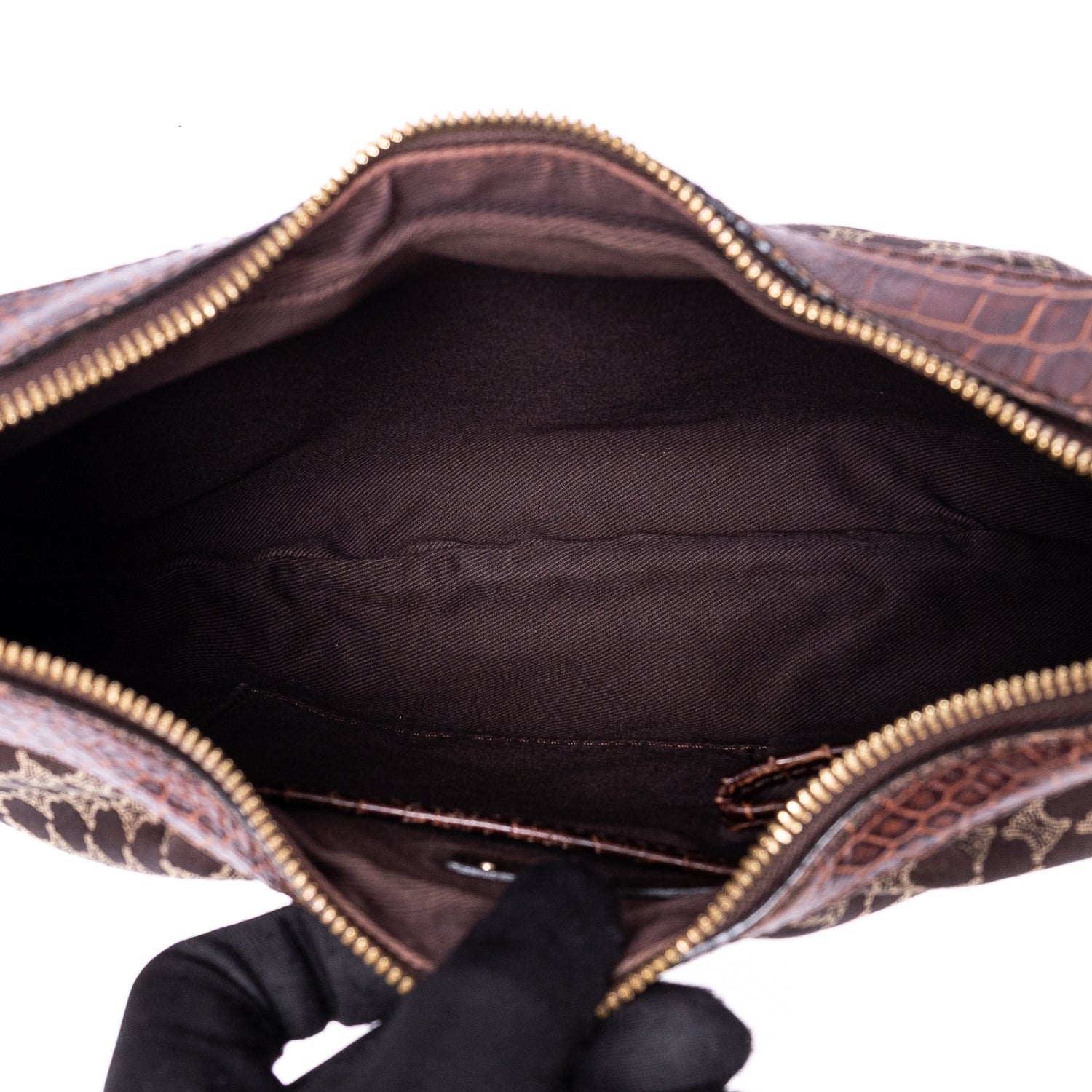 Shoulder Bag Vintage Blason Hobo Brown Macadam Canvas with Crocodile Leather Trim