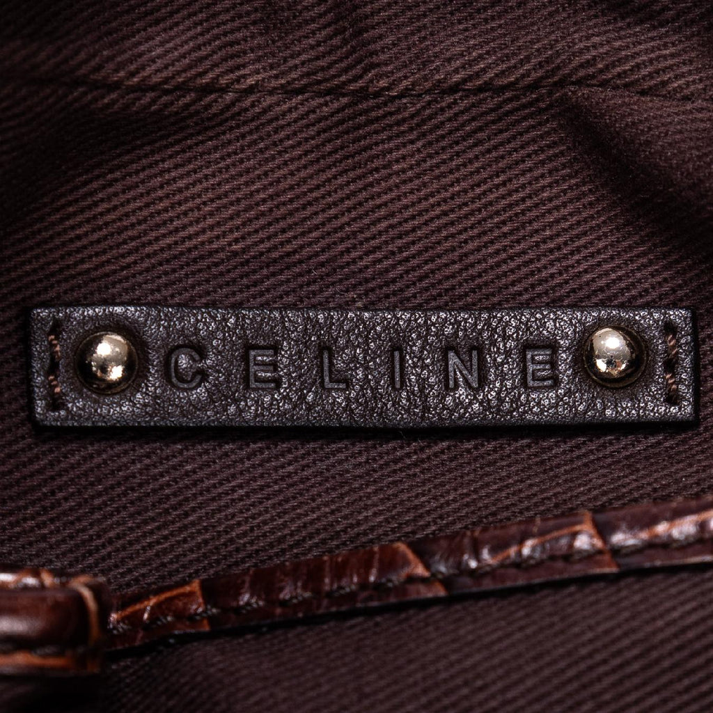 Shoulder Bag Vintage Blason Hobo Brown Macadam Canvas with Crocodile Leather Trim