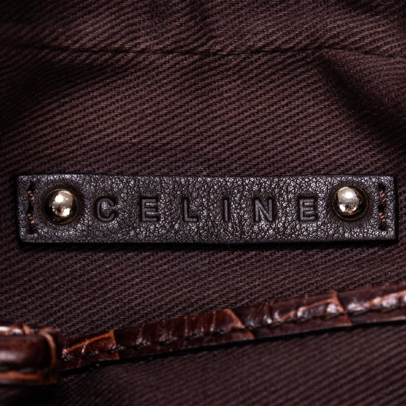 Shoulder Bag Vintage Blason Hobo Brown Macadam Canvas with Crocodile Leather Trim