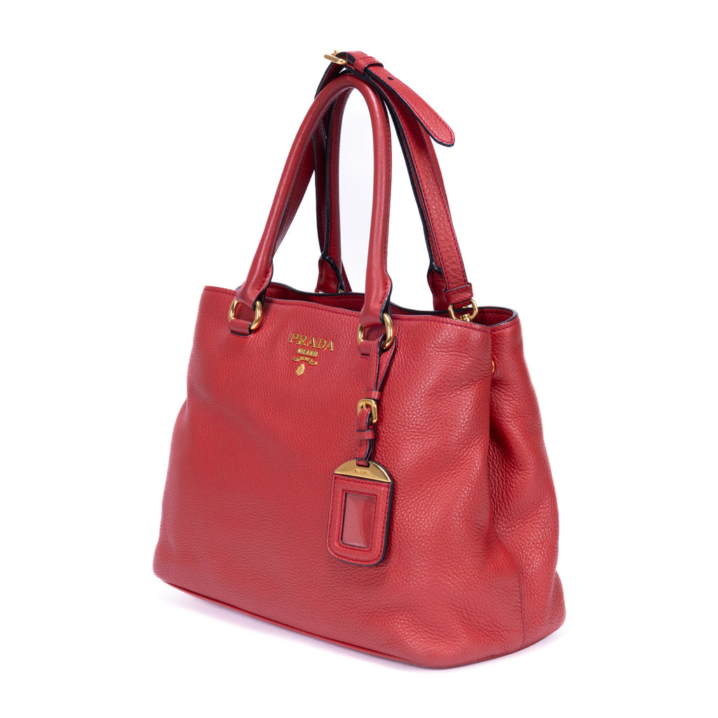 Sac porté épaule Cabas bandoulière fourre-tout en cuir Vitello Phenix rouge