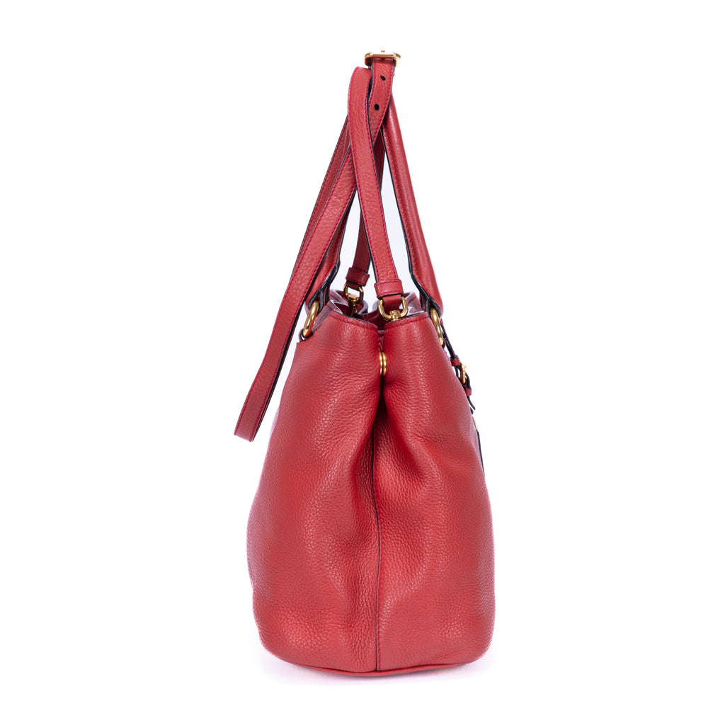 Sac porté épaule Cabas bandoulière fourre-tout en cuir Vitello Phenix rouge
