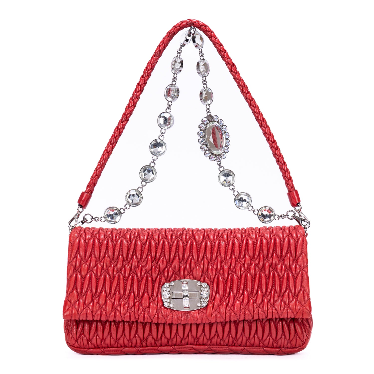 Clutch Crystal Cloque Red Nappa Gaufre Leather