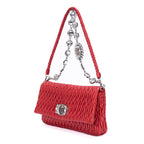 Cartera de mano de piel de napa gaufre roja con cristales