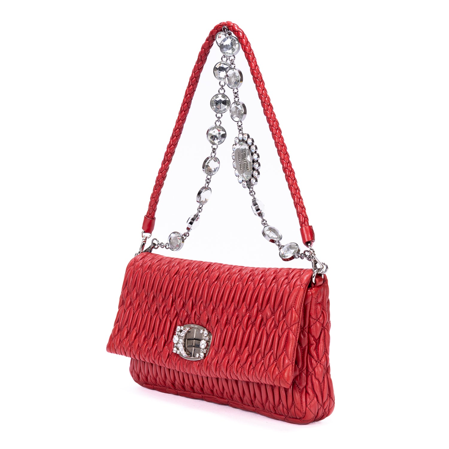 Clutch Crystal Cloque Red Nappa Gaufre Leather