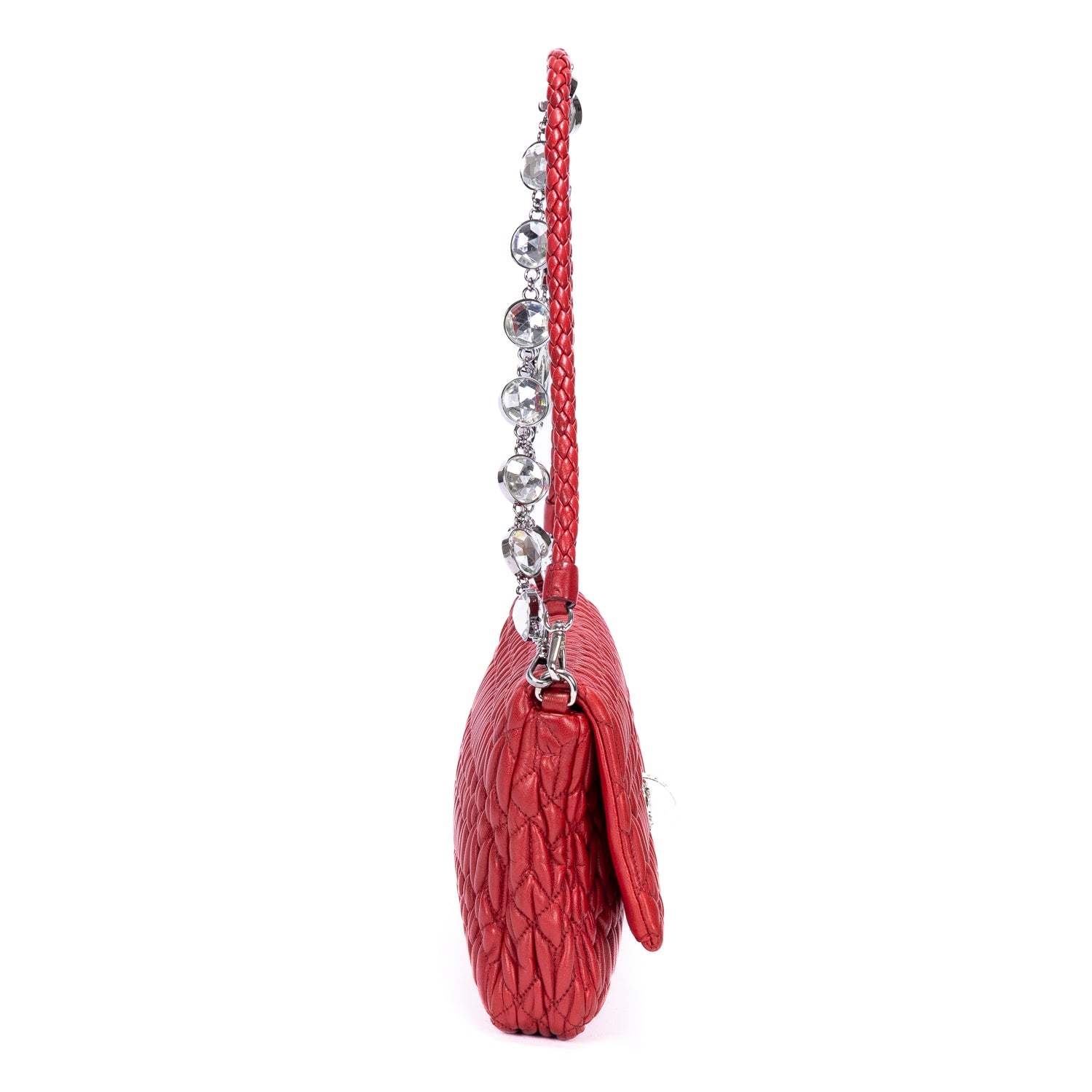 Clutch Crystal Cloque Red Nappa Gaufre Leather