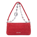 Cartera de mano de piel de napa gaufre roja con cristales