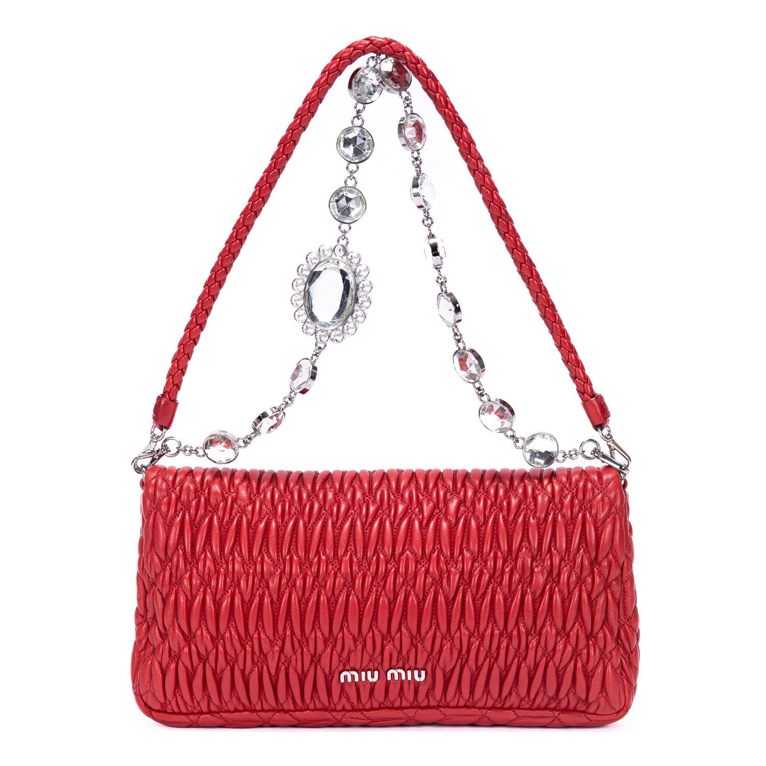 Clutch Crystal Cloque Red Nappa Gaufre Leather