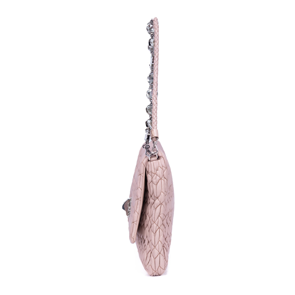 Bolso de hombro de cristal Cloque rosa de piel Nappa Gaufre