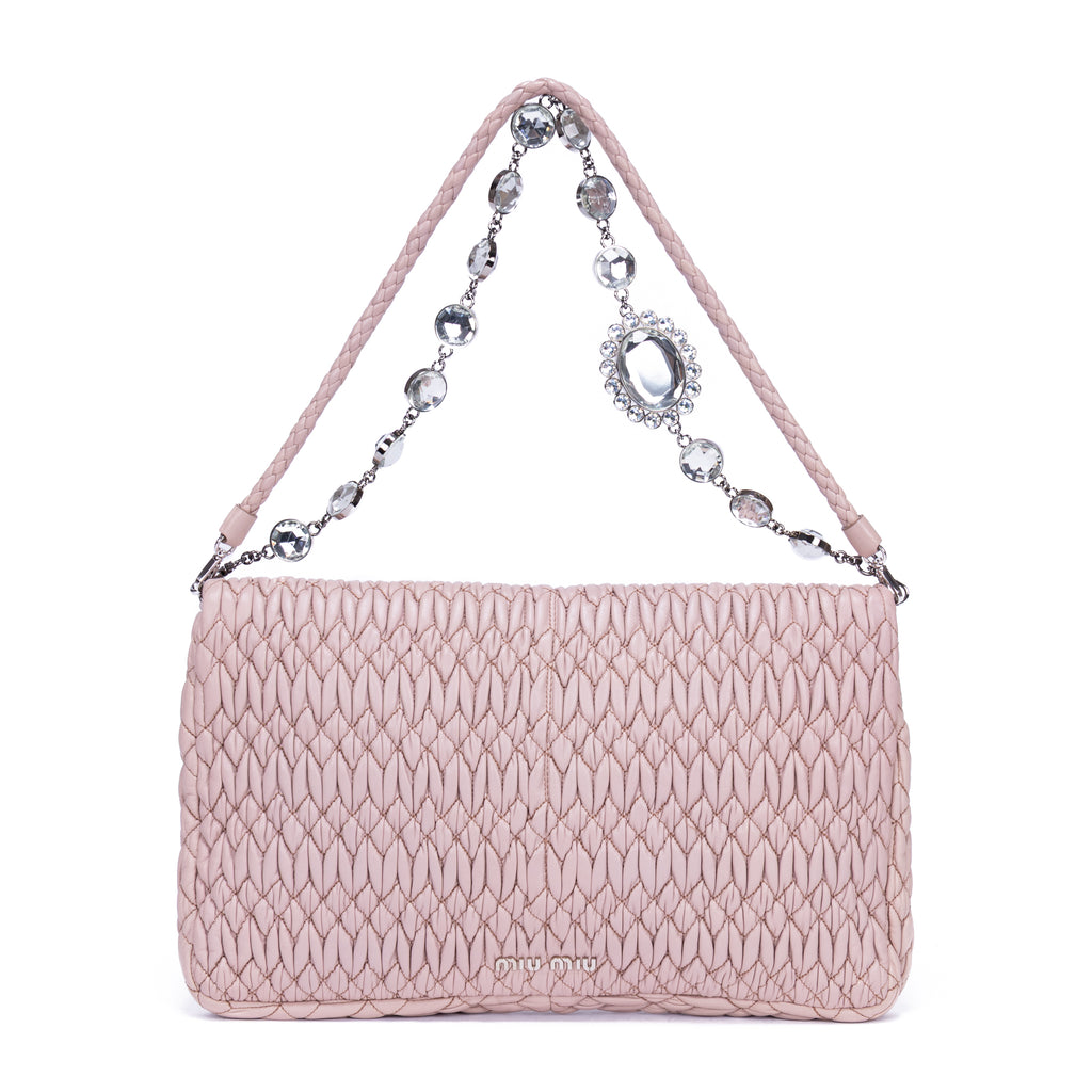Bolso de hombro de cristal Cloque rosa de piel Nappa Gaufre