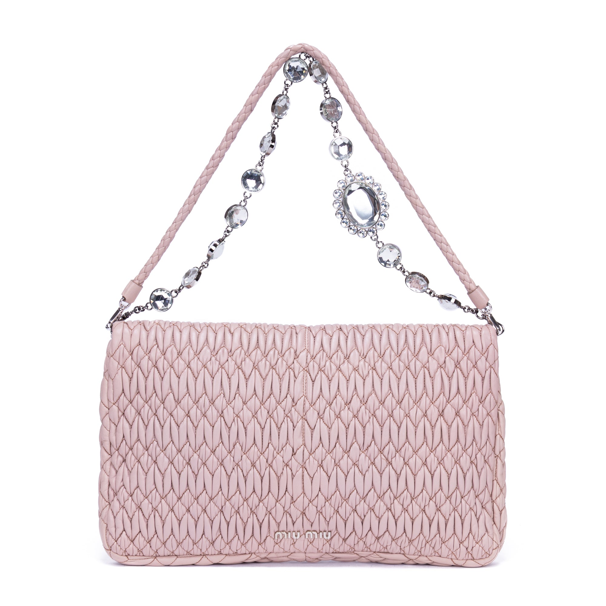 Shoulder Bag Crystal Cloque Pink Nappa Gaufre Leather