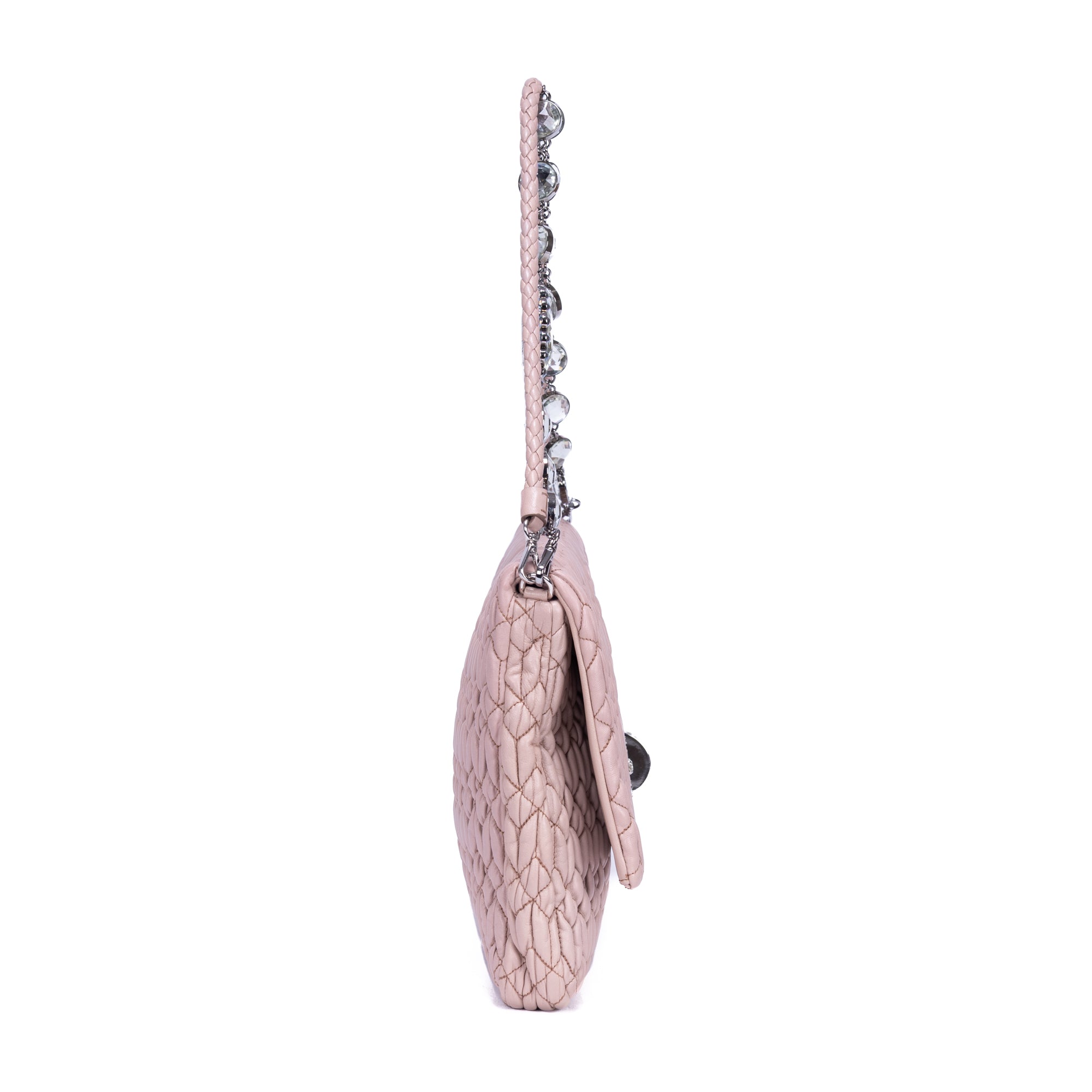 Shoulder Bag Crystal Cloque Pink Nappa Gaufre Leather