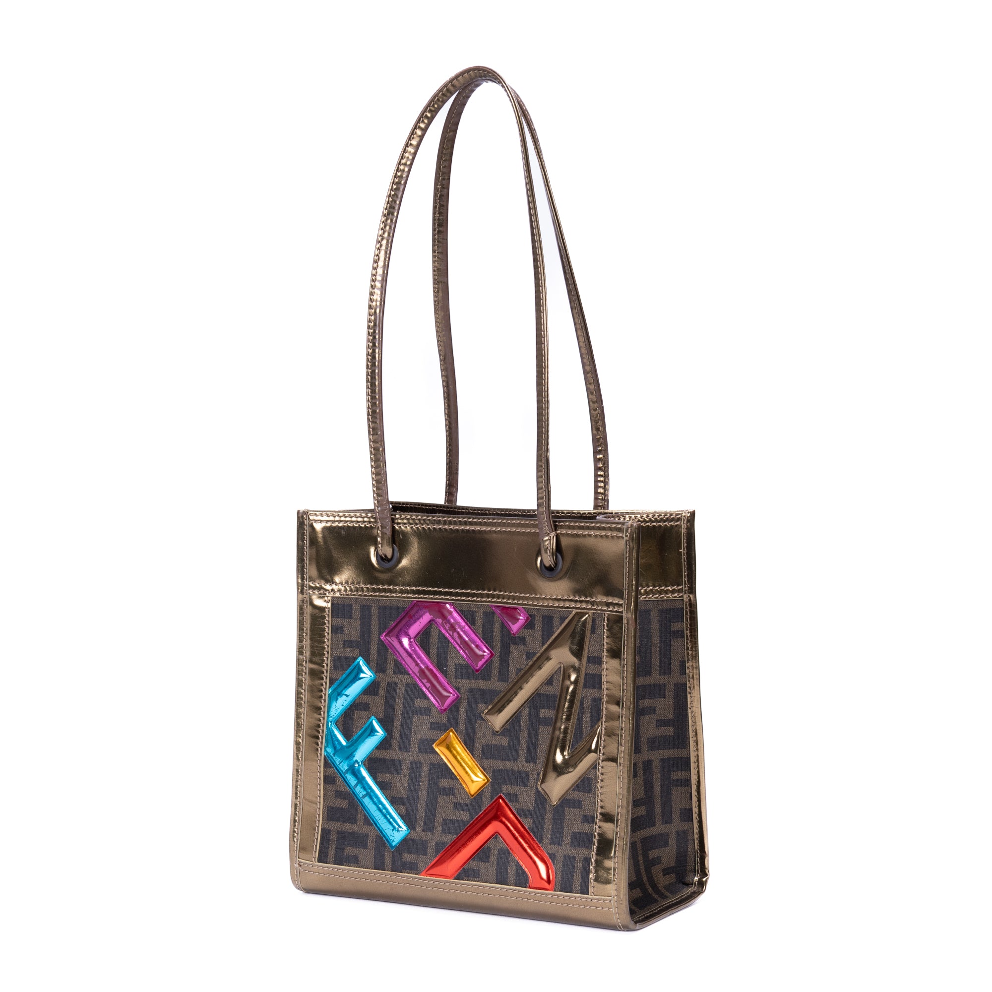 Shoulder Bag Zucca Metallic Tote Small Tobacco Gold Zucchino Canvas