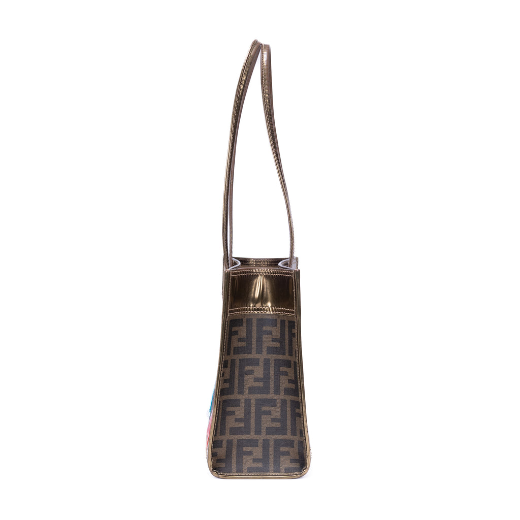 Bolso de Hombro Zucca Metallic Tote Pequeño Lona Zucchino Oro Tabaco