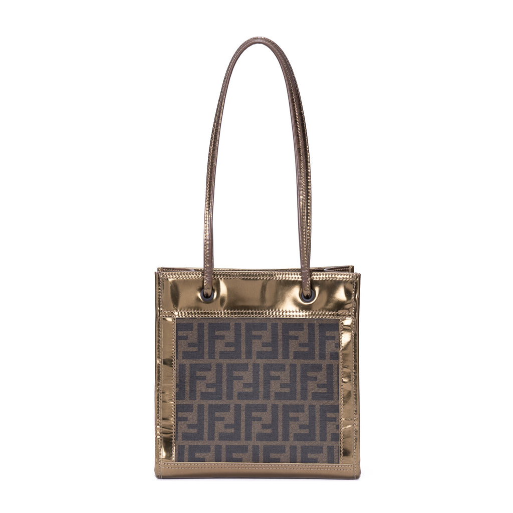 Bolso de Hombro Zucca Metallic Tote Pequeño Lona Zucchino Oro Tabaco