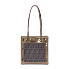 Bolso de Hombro Zucca Metallic Tote Pequeño Lona Zucchino Oro Tabaco