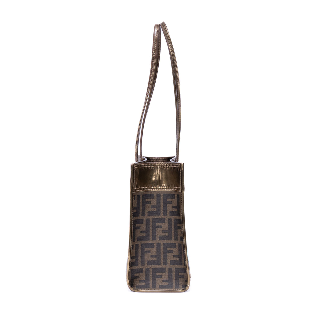 Shoulder Bag Zucca Metallic Tote Small Tobacco Gold Zucchino Canvas