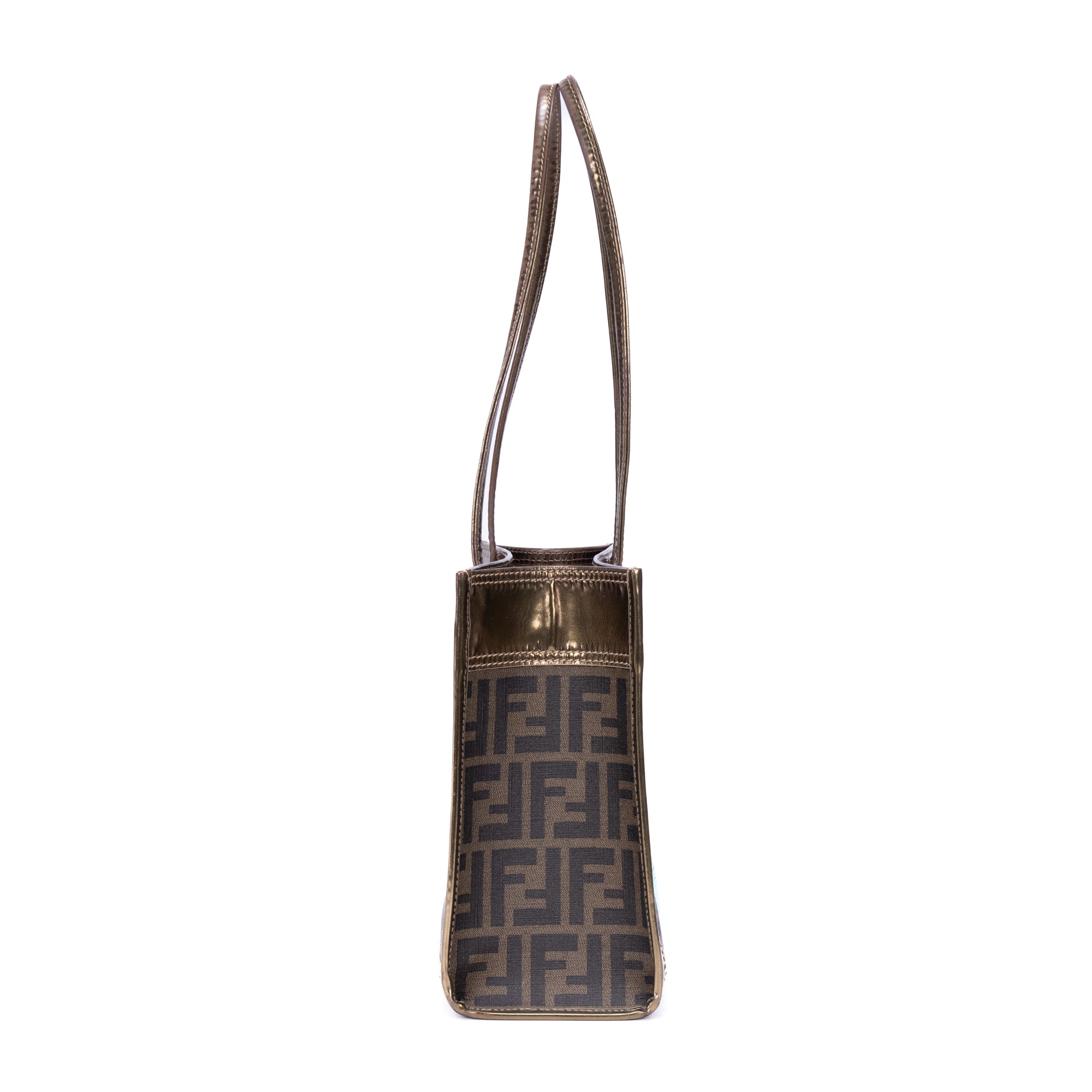 Shoulder Bag Zucca Metallic Tote Small Tobacco Gold Zucchino Canvas