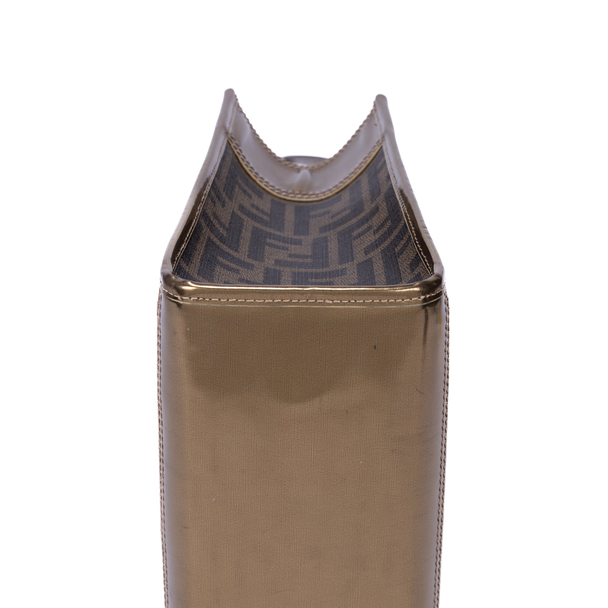 Shoulder Bag Zucca Metallic Tote Small Tobacco Gold Zucchino Canvas