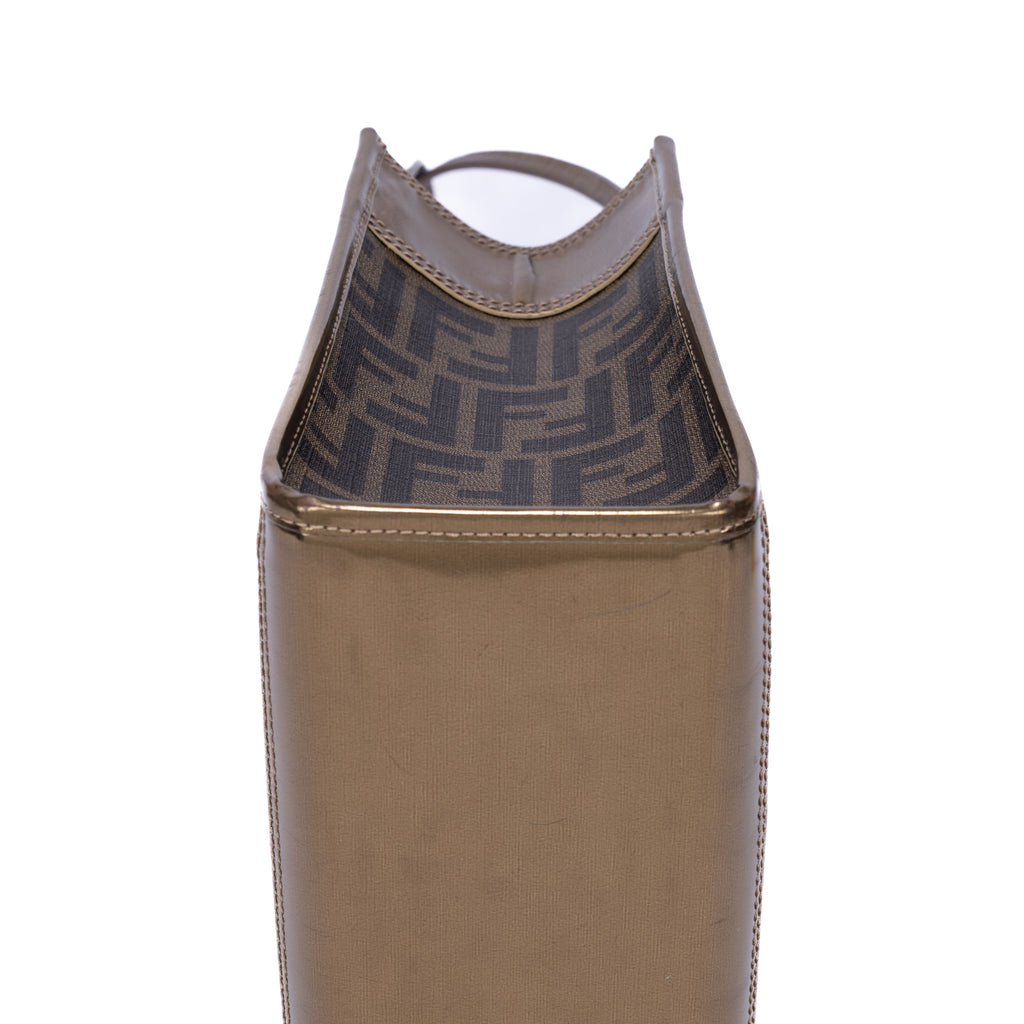 Bolso de Hombro Zucca Metallic Tote Pequeño Lona Zucchino Oro Tabaco