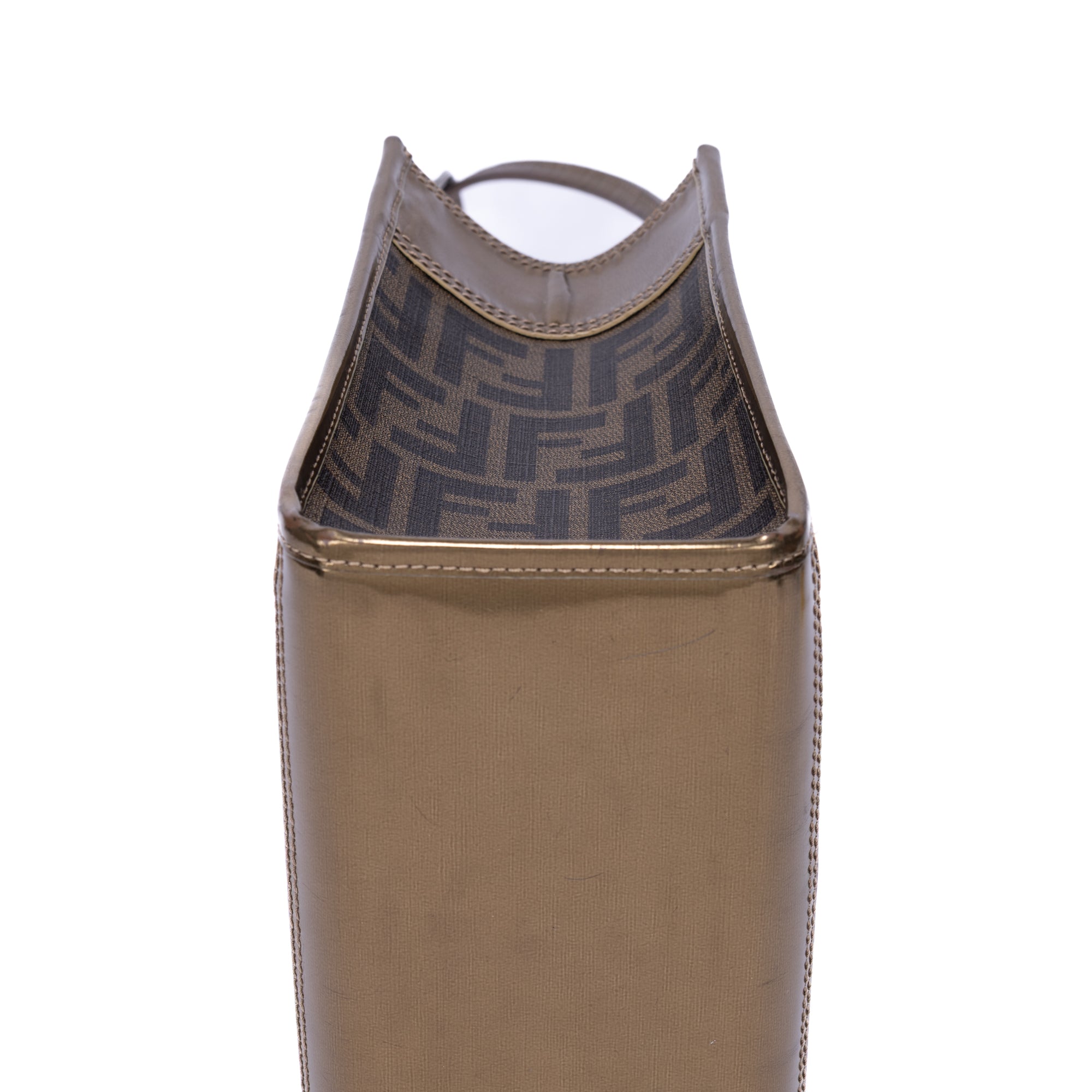 Bolso de Hombro Zucca Metallic Tote Pequeño Lona Zucchino Oro Tabaco