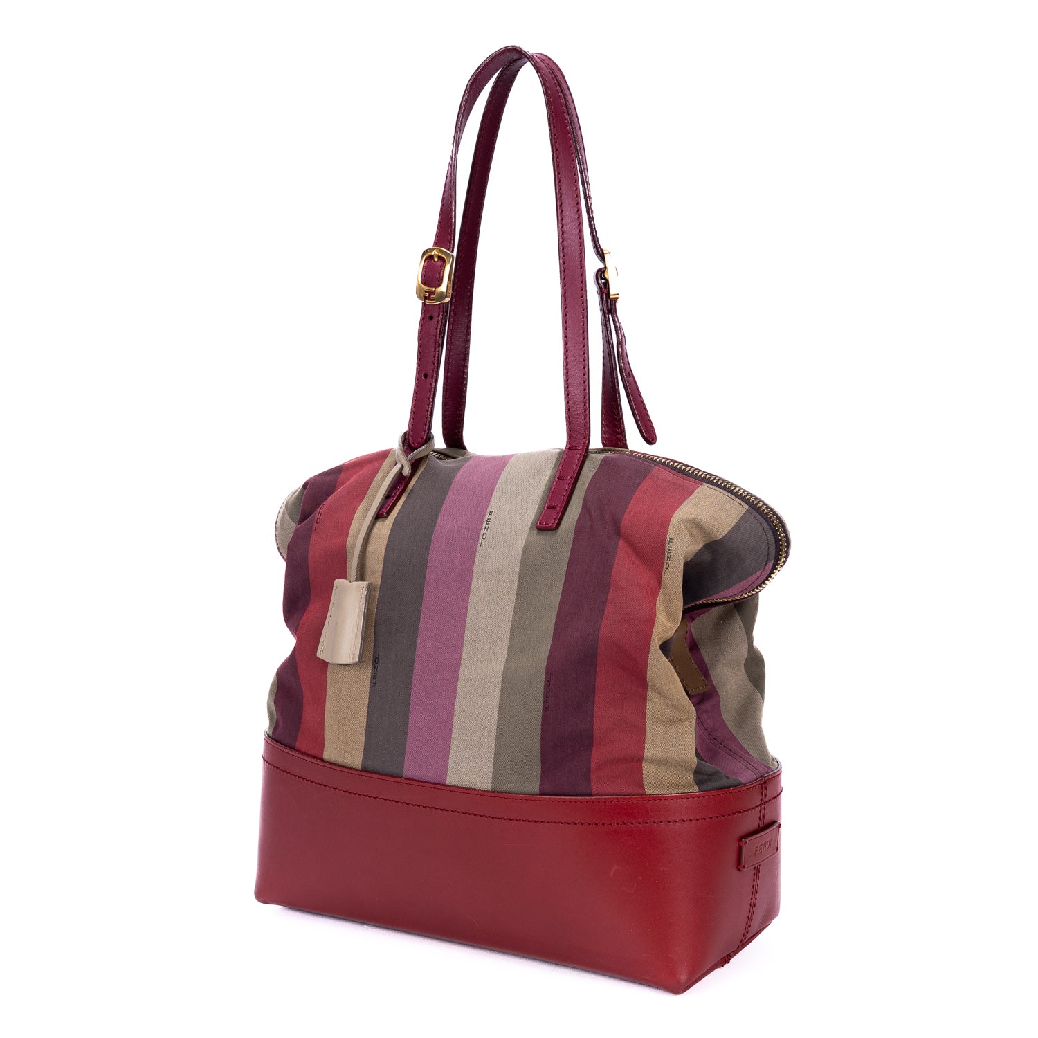 Shoulder Bag Roll Tote Dark Red Pequin Striped Canvas