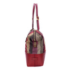 Bolso de hombro Roll Tote lona con rayas Pequin rojo oscuro