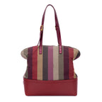 Bolso de hombro Roll Tote lona con rayas Pequin rojo oscuro