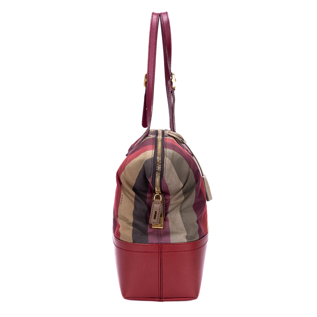 Bolso de hombro Roll Tote lona con rayas Pequin rojo oscuro