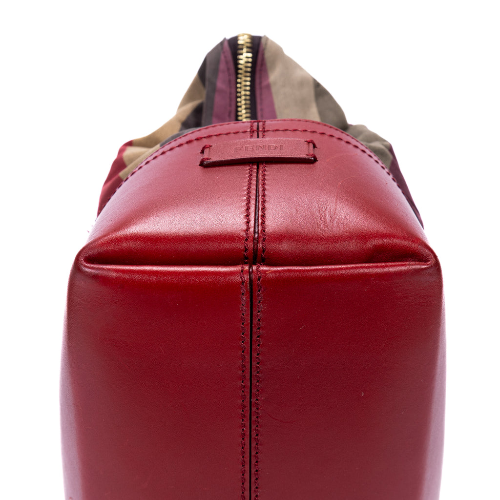 Bolso de hombro Roll Tote lona con rayas Pequin rojo oscuro
