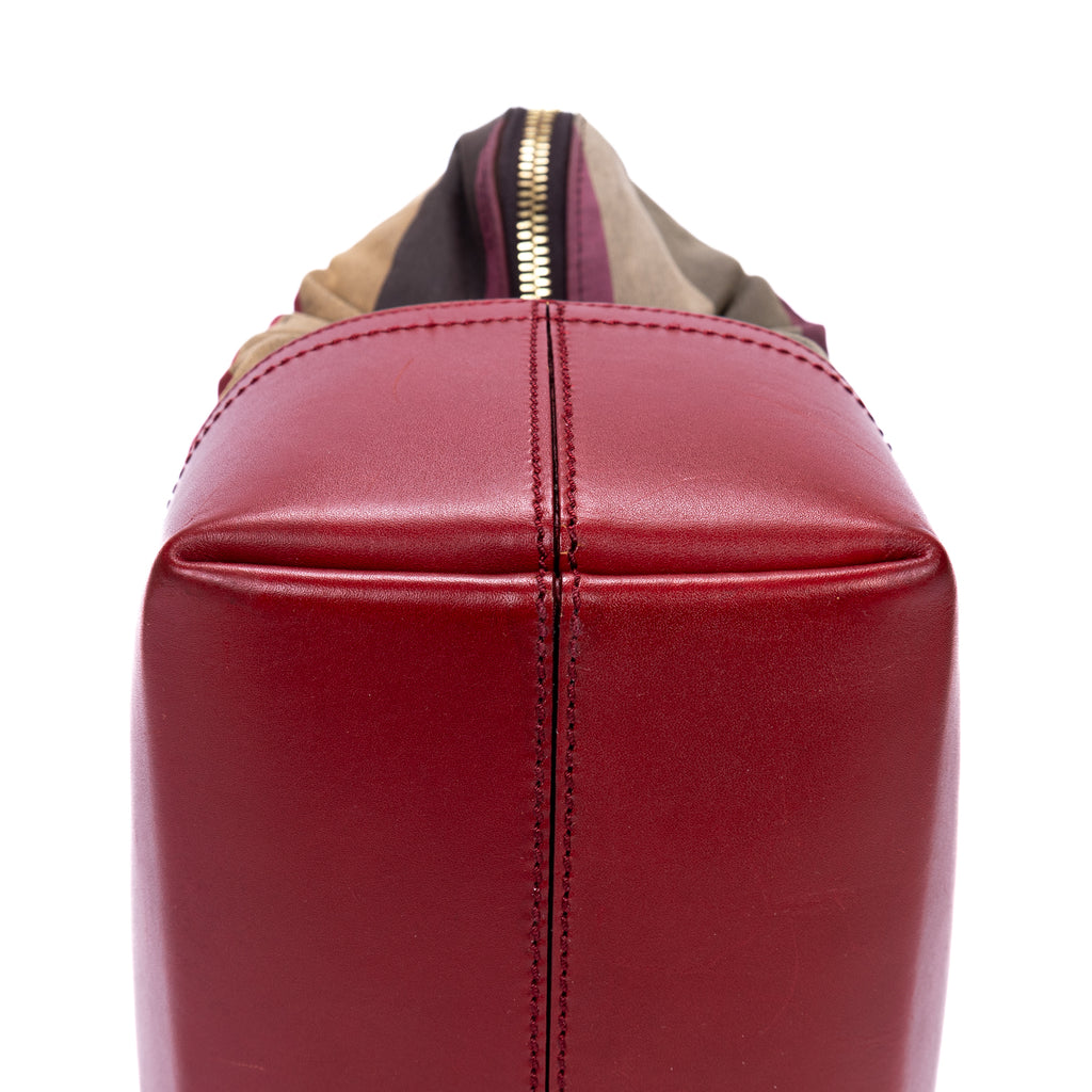 Bolso de hombro Roll Tote lona con rayas Pequin rojo oscuro