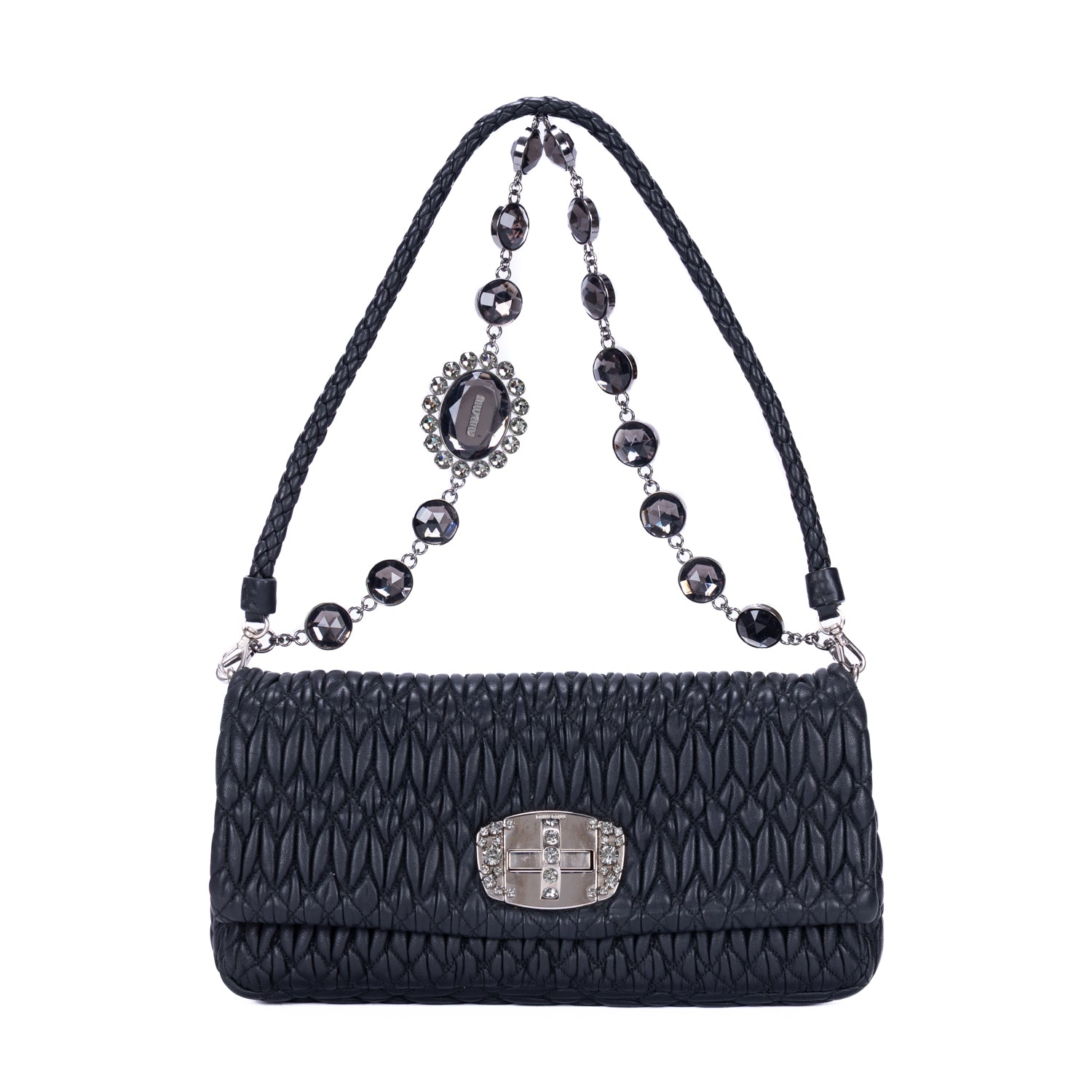 Clutch Crystal Cloqué Clutch Black Nappa Gaufre Leather