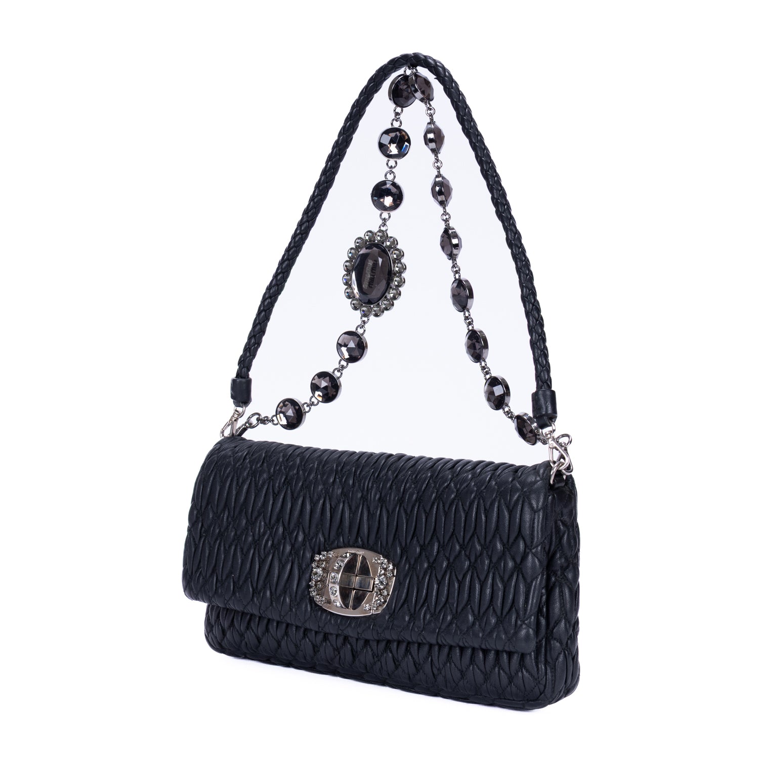 Clutch Crystal Cloqué Clutch Black Nappa Gaufre Leather