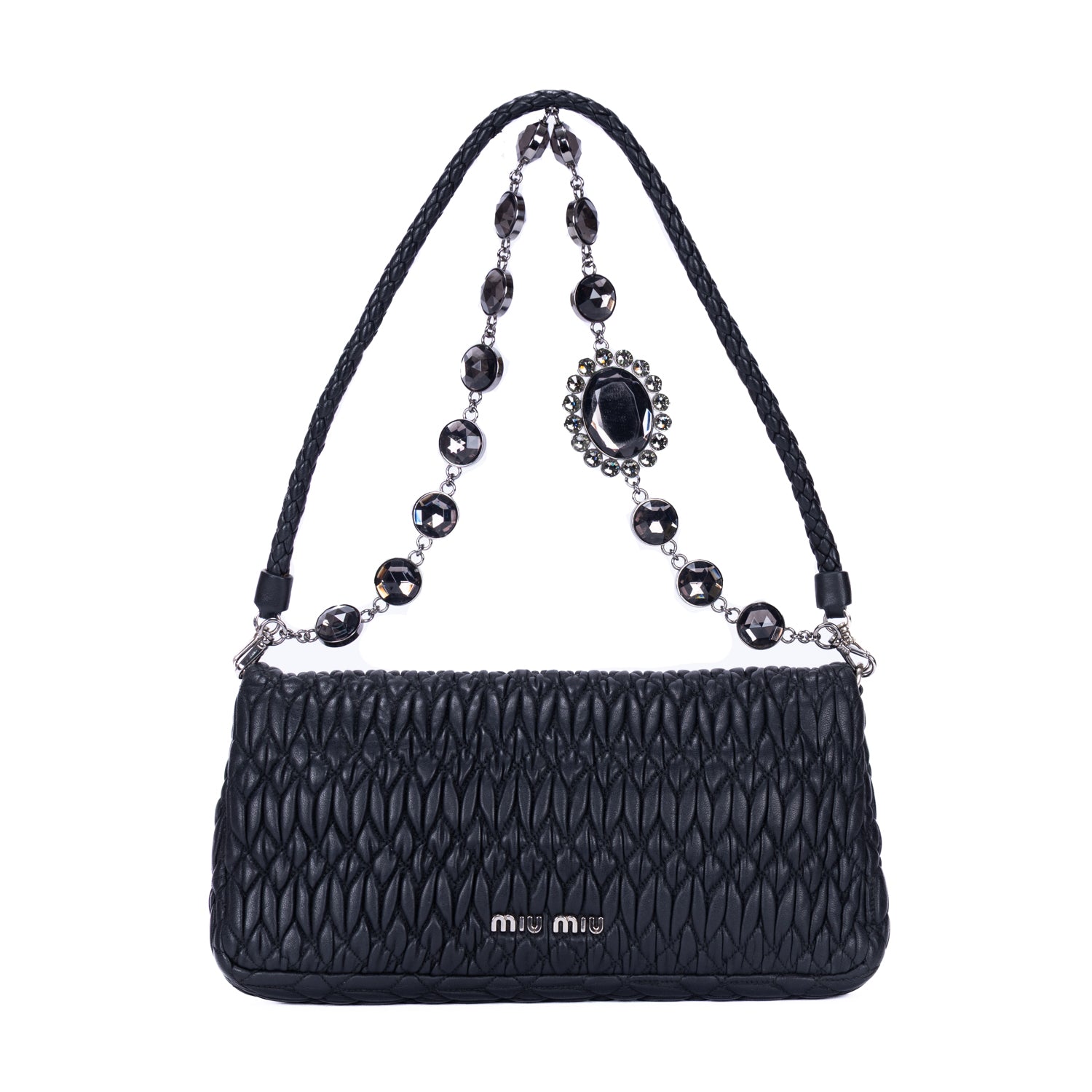 Clutch Crystal Cloqué Clutch Black Nappa Gaufre Leather