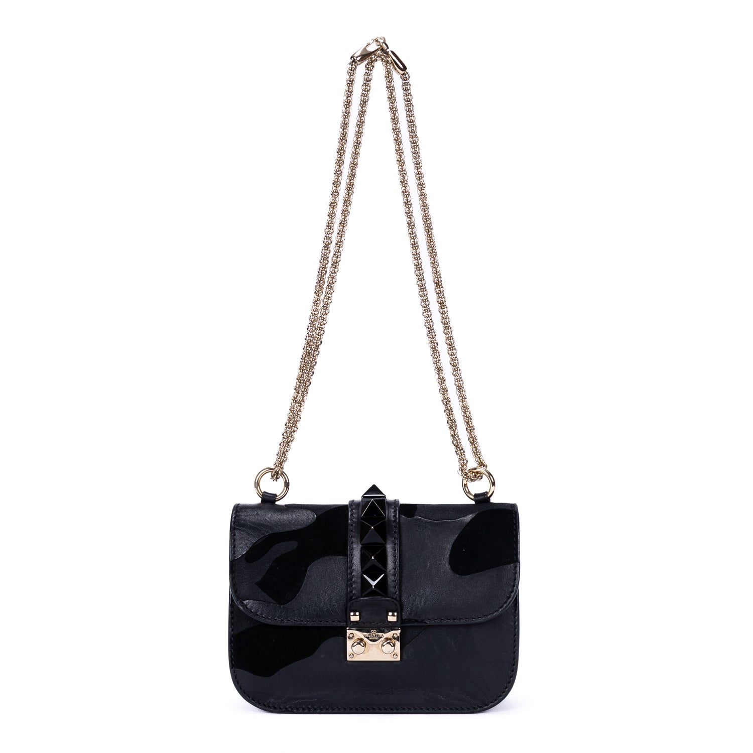 Shoulder Bag Rockstud Black Suede & Smooth Leather