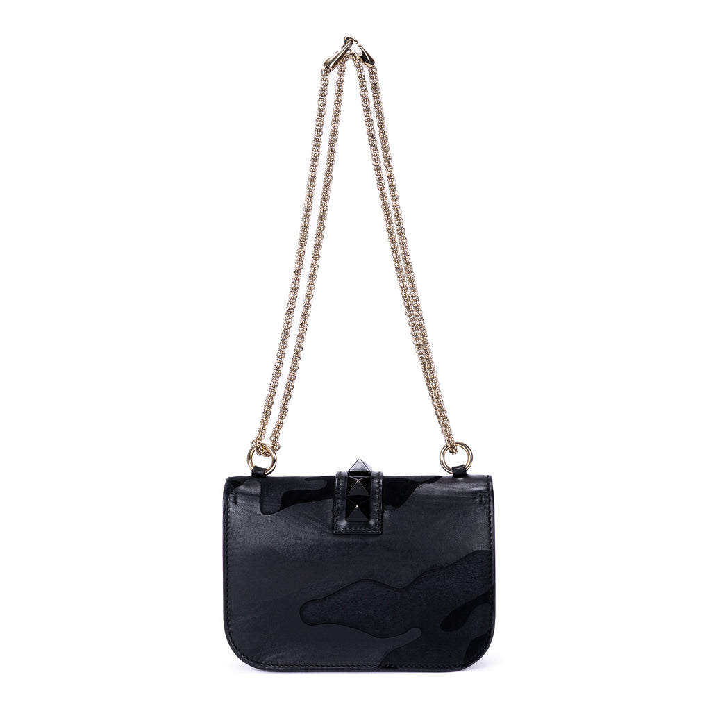 Sac à bandoulière Rockstud en daim noir et cuir lisse