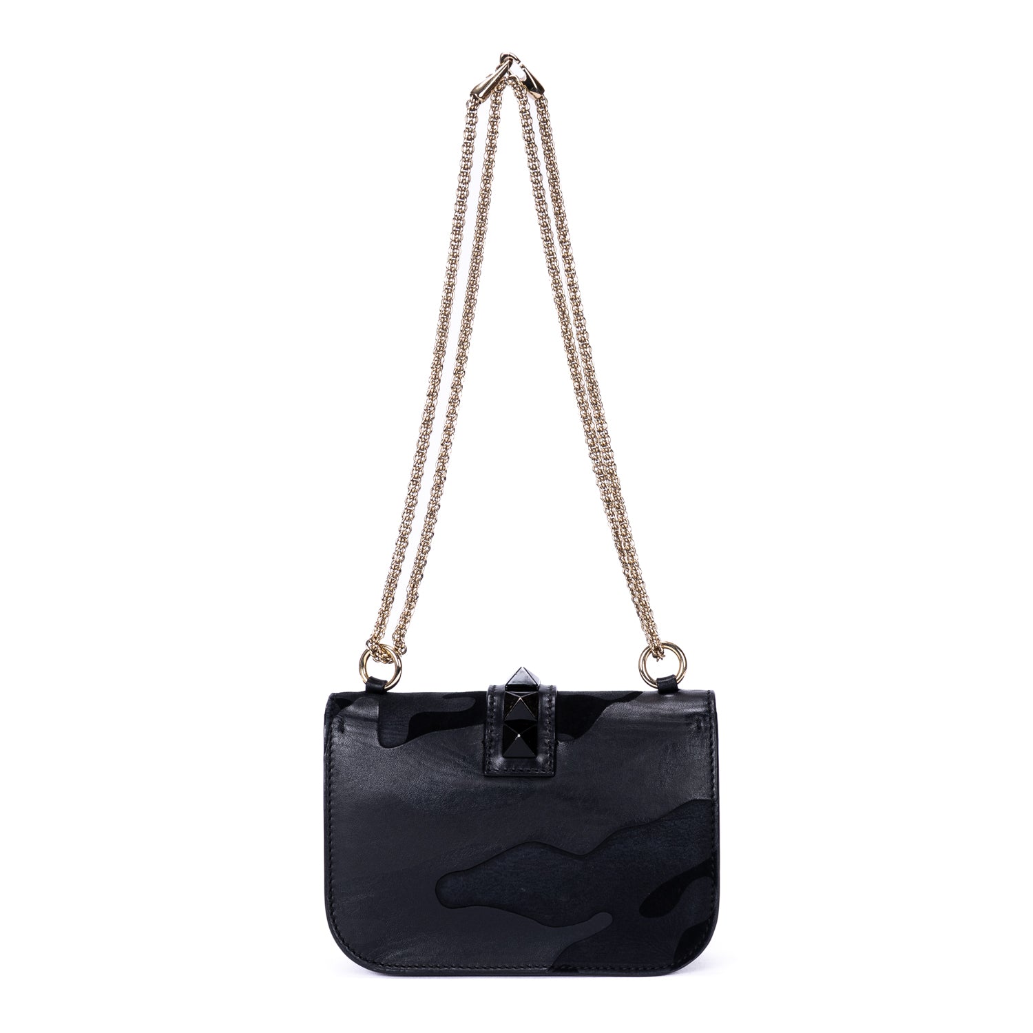 Shoulder Bag Rockstud Black Suede & Smooth Leather