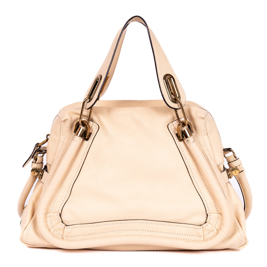 Bolso de mano mediano Paraty de piel de becerro granulada beige