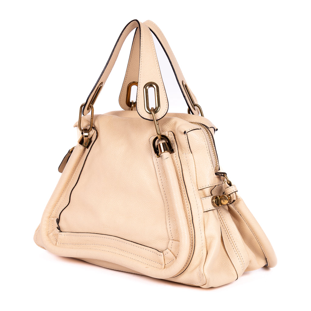 Bolso de mano mediano Paraty de piel de becerro granulada beige