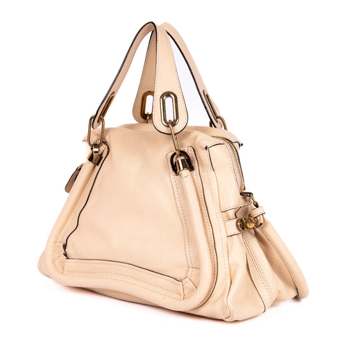Bolso de mano mediano Paraty de piel de becerro granulada beige