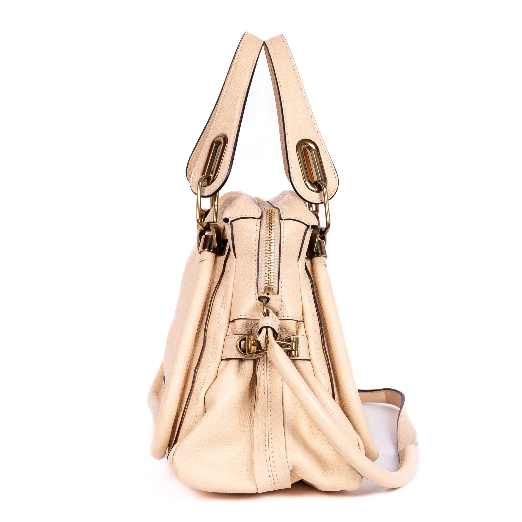 Bolso de mano mediano Paraty de piel de becerro granulada beige