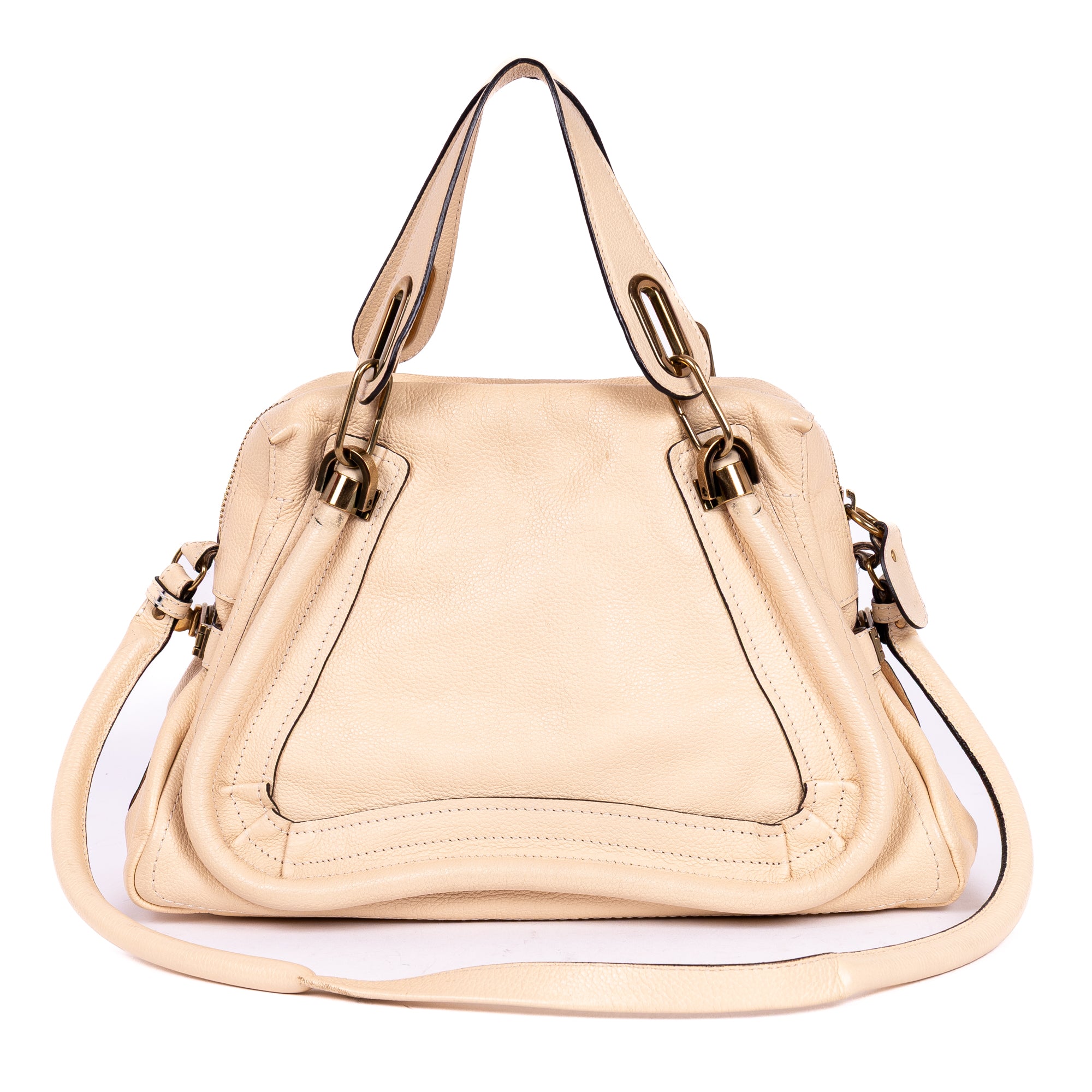 Bolso de mano mediano Paraty de piel de becerro granulada beige