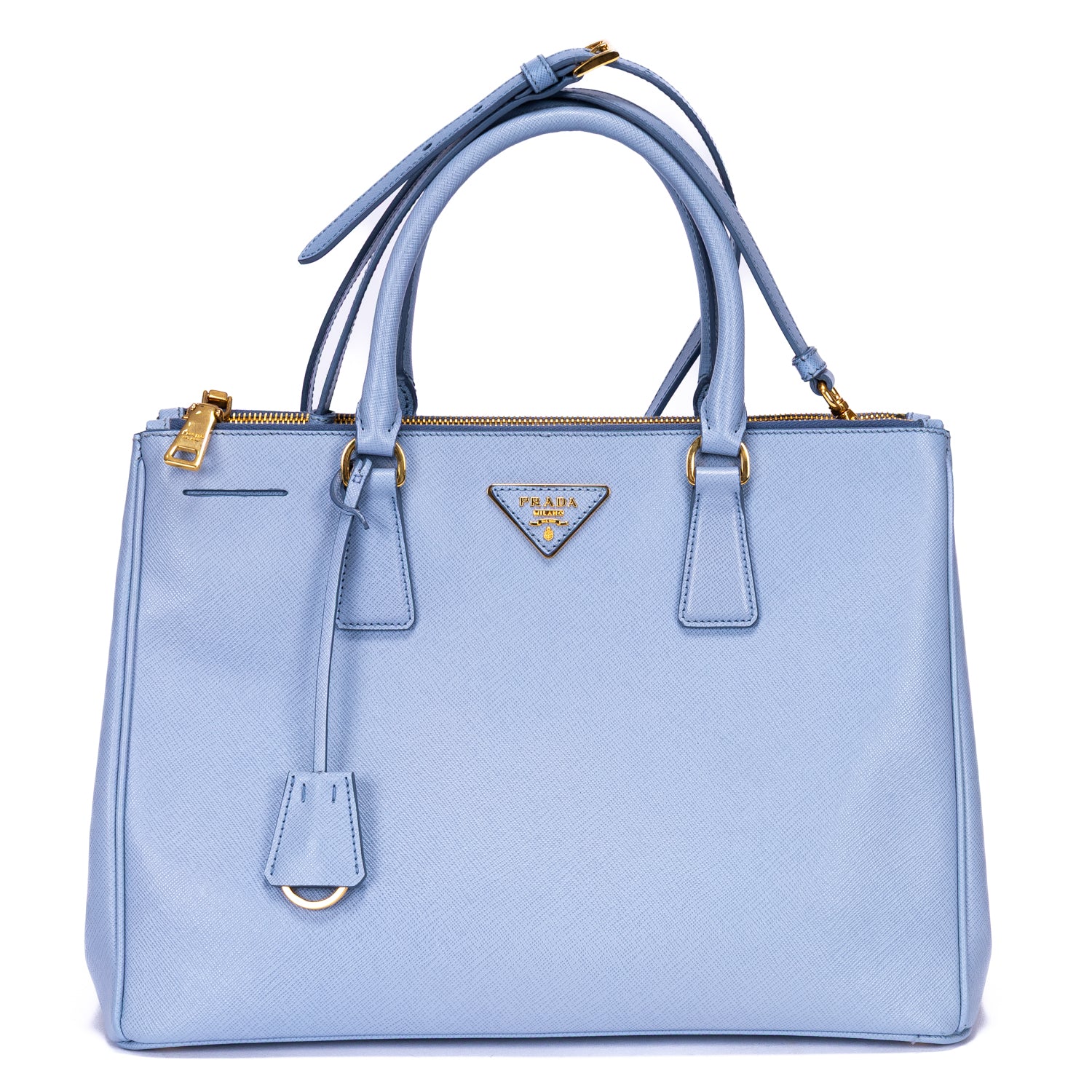 Handbag Double Zip Galleria Tote Medium Light Blue Saffiano Lux Leather