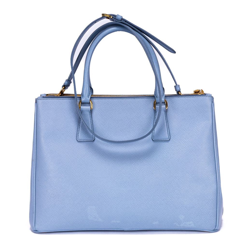Bolso tote Galleria de doble cremallera mediano de piel Saffiano Lux azul claro