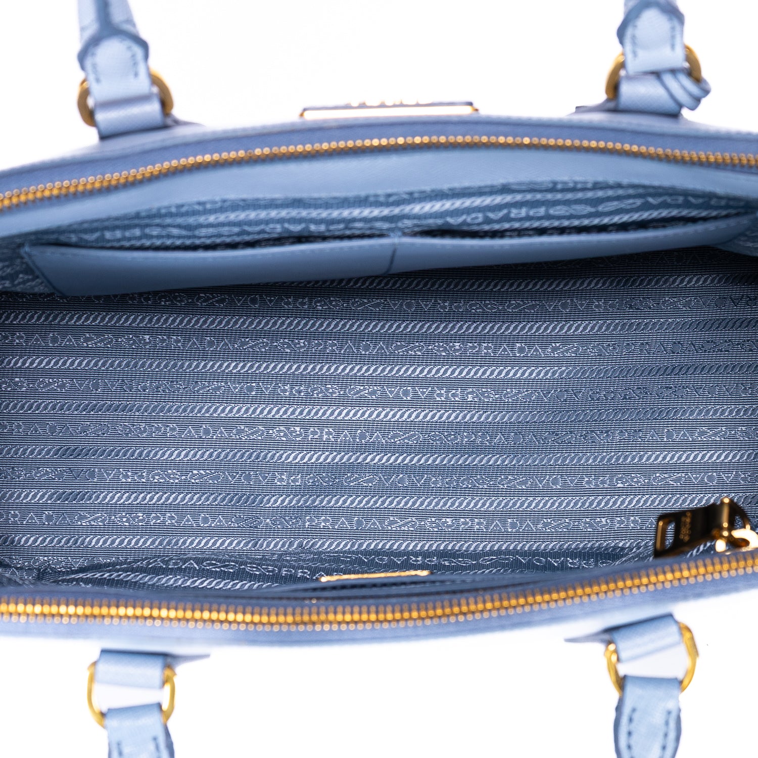 Bolso tote Galleria de doble cremallera mediano de piel Saffiano Lux azul claro